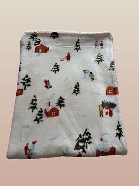 Threshold Winter Christmas Plush Throw Blanket with Ski Cabin Scene 50x60